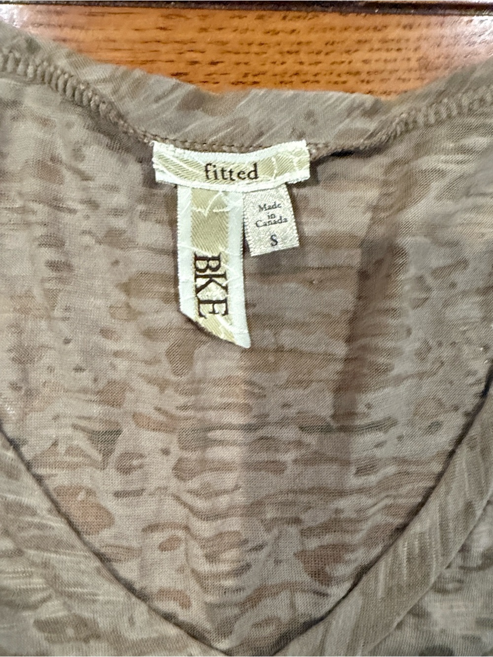 BKE Tan Burnout V-Neck Top with Striped Sleeve Accents - Picture 5 of 9